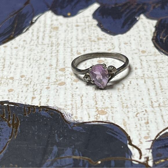 Vintage Sterling silver and pink mauve stone ring CZ October Birthstone size 6 - Picture 8 of 10